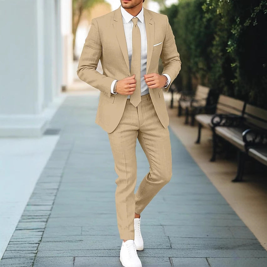 Men's New Linen Single Row One Button Suit