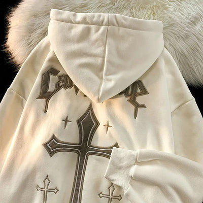 Men's And Women's Loose Cross Printed Hoodie
