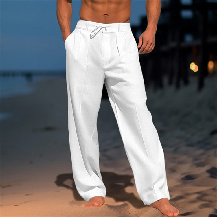 Casual Wide-Leg Straight Pants With Pockets Fashion Drawstring Trousers For Men Clothing