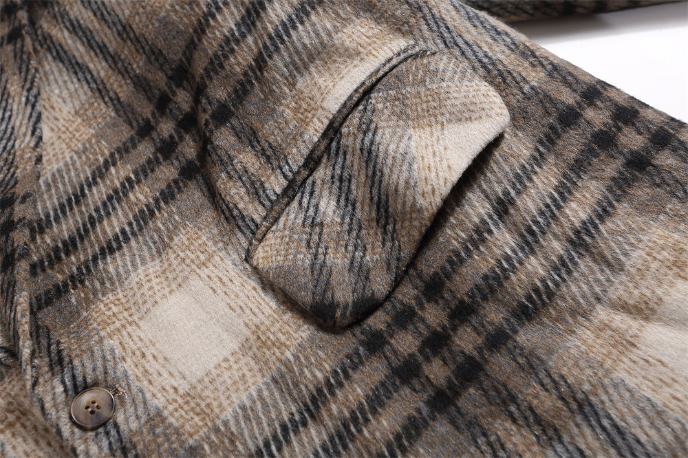 Fashion Checked Woolen Coat Men
