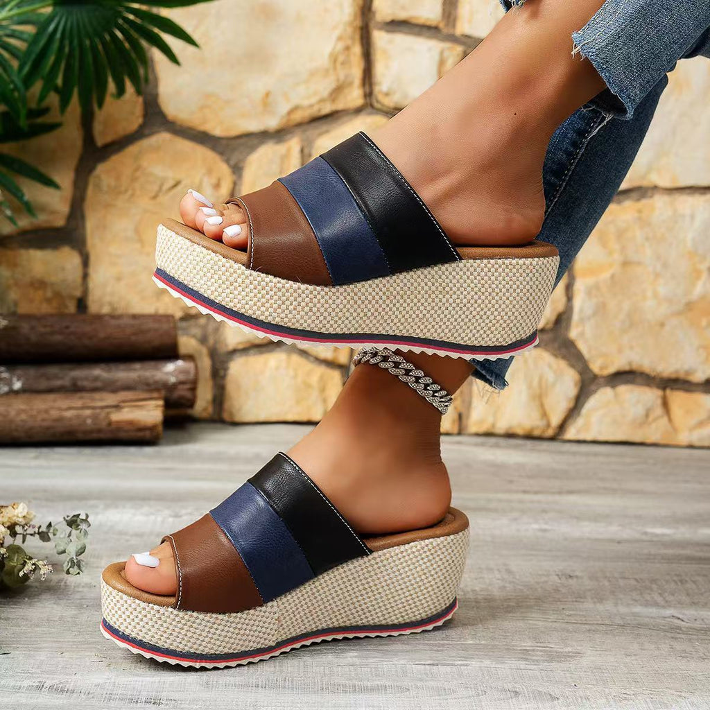Ankle-strap Sandals Block Platform Wedge Plus Size Slippers