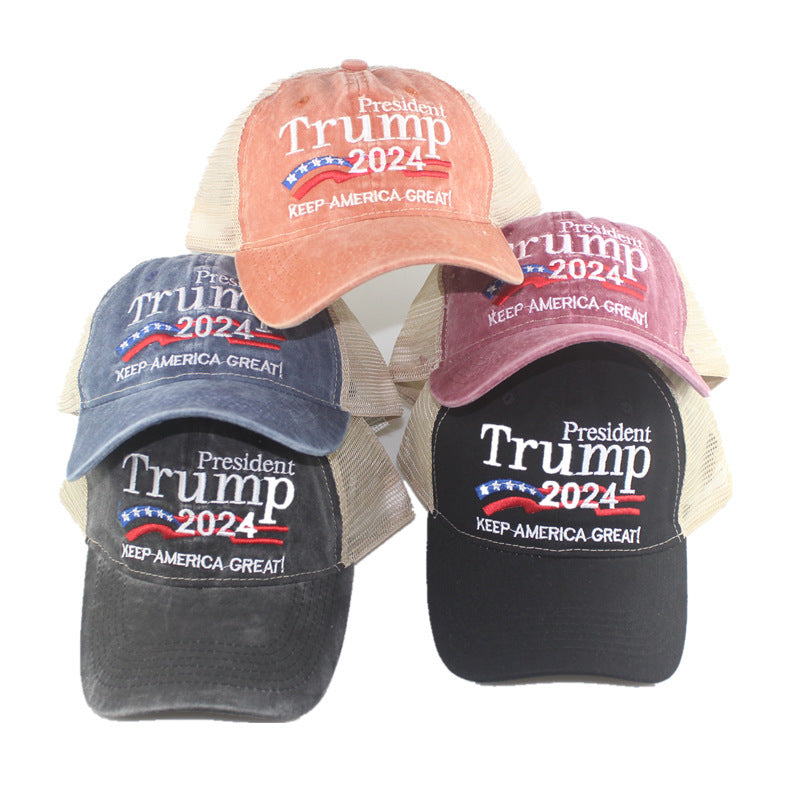 2024 American Election Hat Washed Old Truck Driver Peaked Cap Sichuan Puwang Baseball Cap