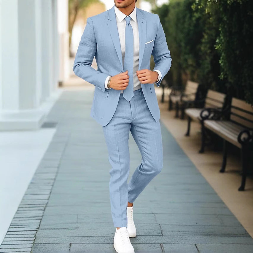 Men's New Linen Single Row One Button Suit