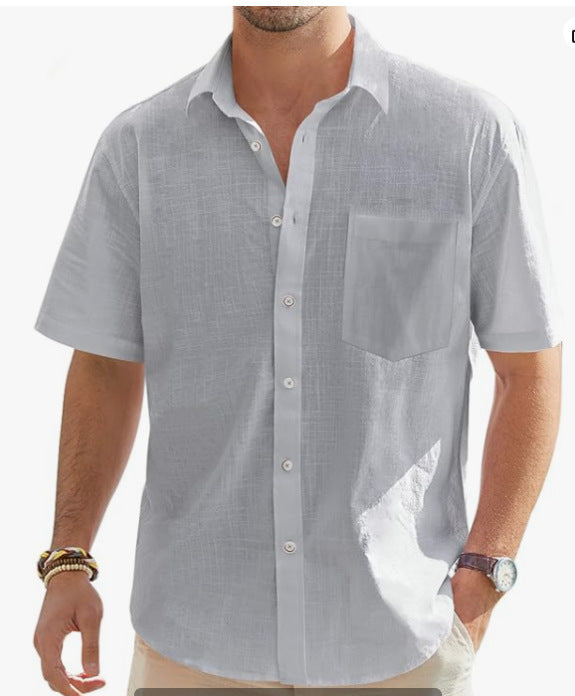 Men's Cotton And Linen Short Sleeve Shirt Top