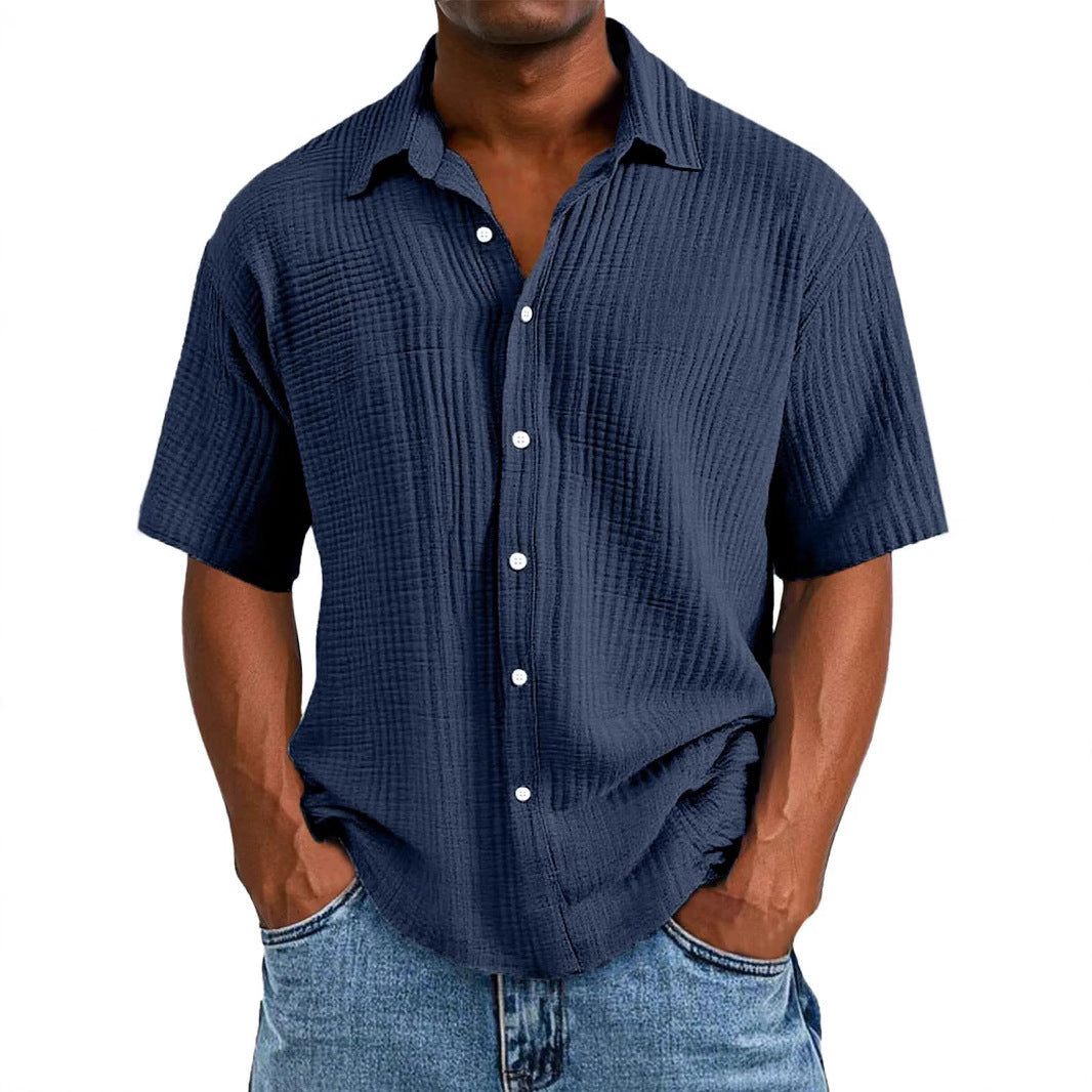 Spring And Summer Men's Short-sleeve Lapel Shirt Double Layer Champray