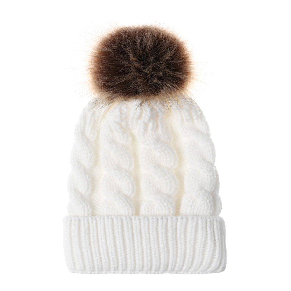 Autumn and winter ball twist knit hat Warm female parent-child imitation braid hair ball wool cap