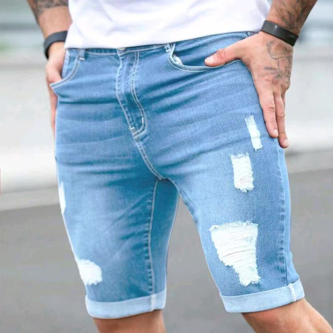 Summer Blue Multi-hole Design Denim Shorts