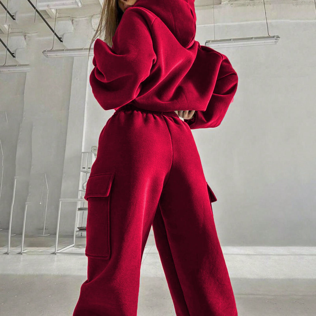 Female Solid Color Fashion Sports And Leisure Sweater Suit