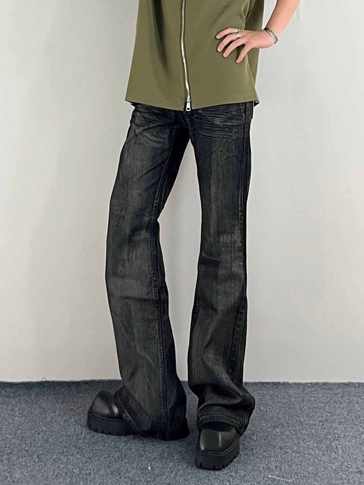 Washed Black Jeans Men's Straight Bootcut Trousers