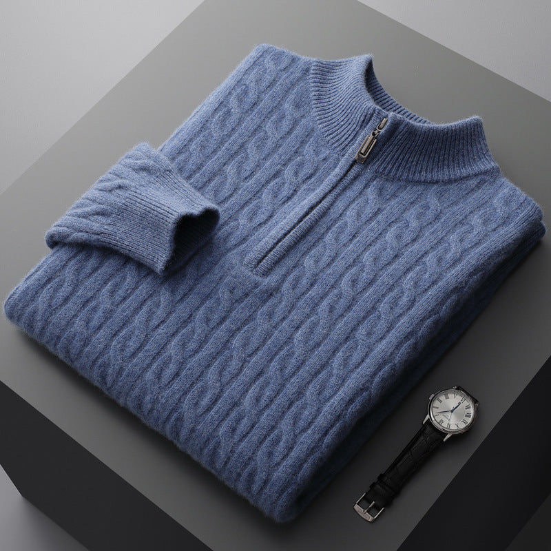 Pure Wool Sweater Men's Half-high Collar Pullover