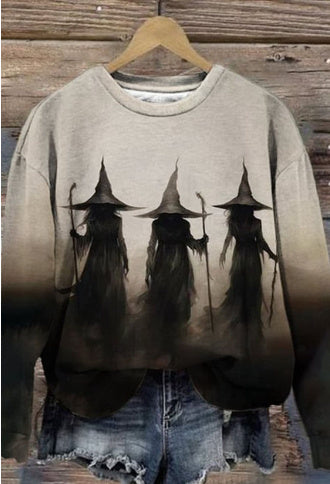 Landscape print long-sleeved sweater