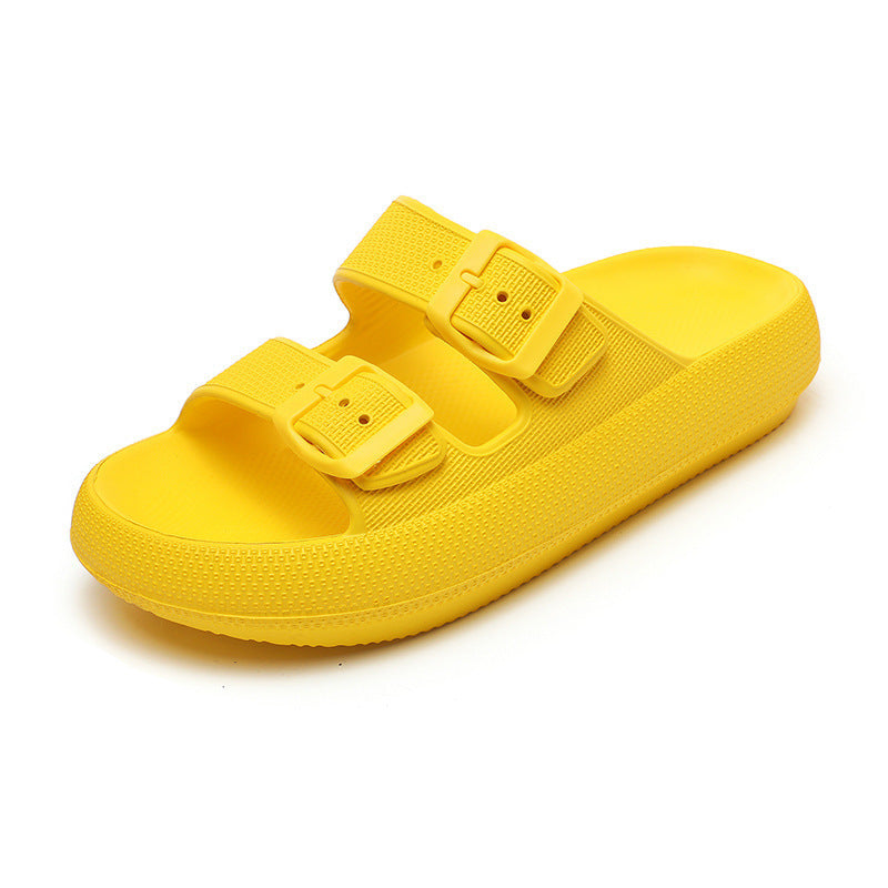 High Elastic Rubber Soft Platform Double Buckle Slippers For Women