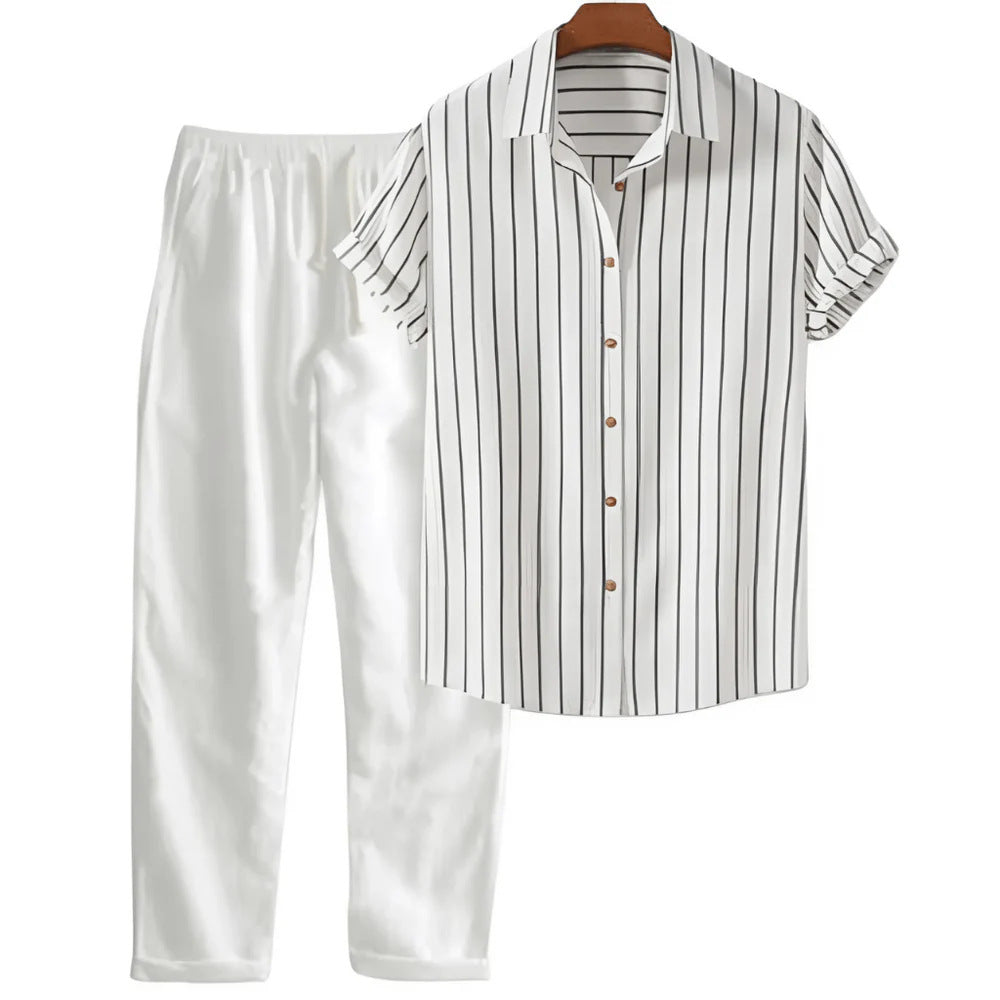 Printed Loose Short Sleeve Shirt Trousers Suit Men's Casual Suit