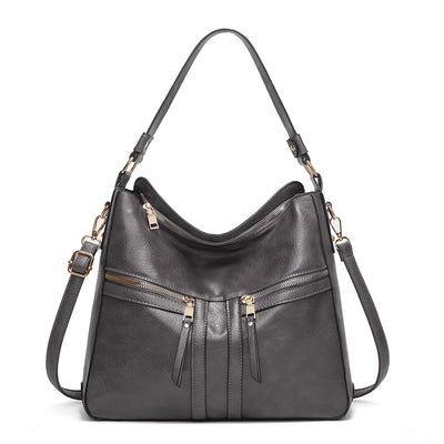 Trendy Double Zipper Soft Leather Large Capacity Totes