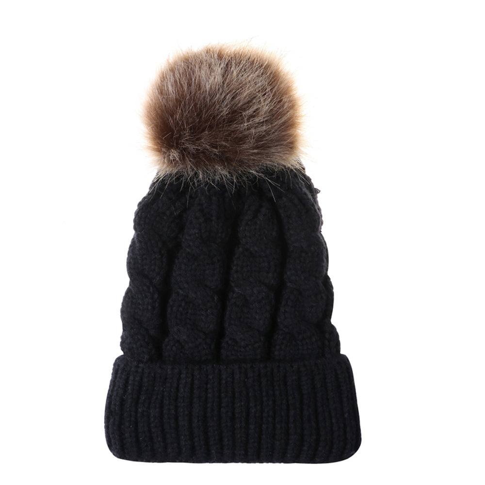 Autumn and winter ball twist knit hat Warm female parent-child imitation braid hair ball wool cap