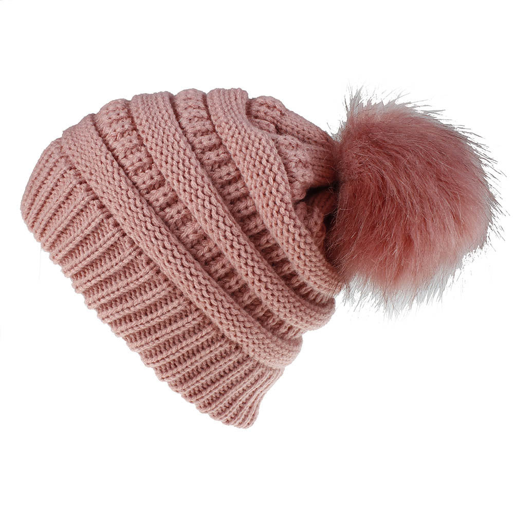 Faux Fur Fox Fur Ball Hat Knitted Casual Fashion