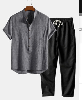 Printed Loose Short Sleeve Shirt Trousers Suit Men's Casual Suit