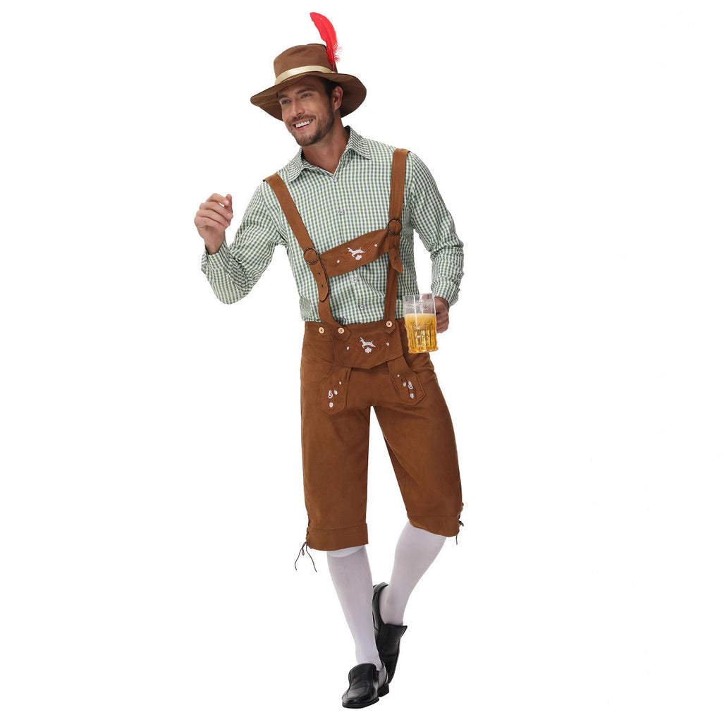 New Traditional Men's Beer Festival Plaid Shirt Overalls