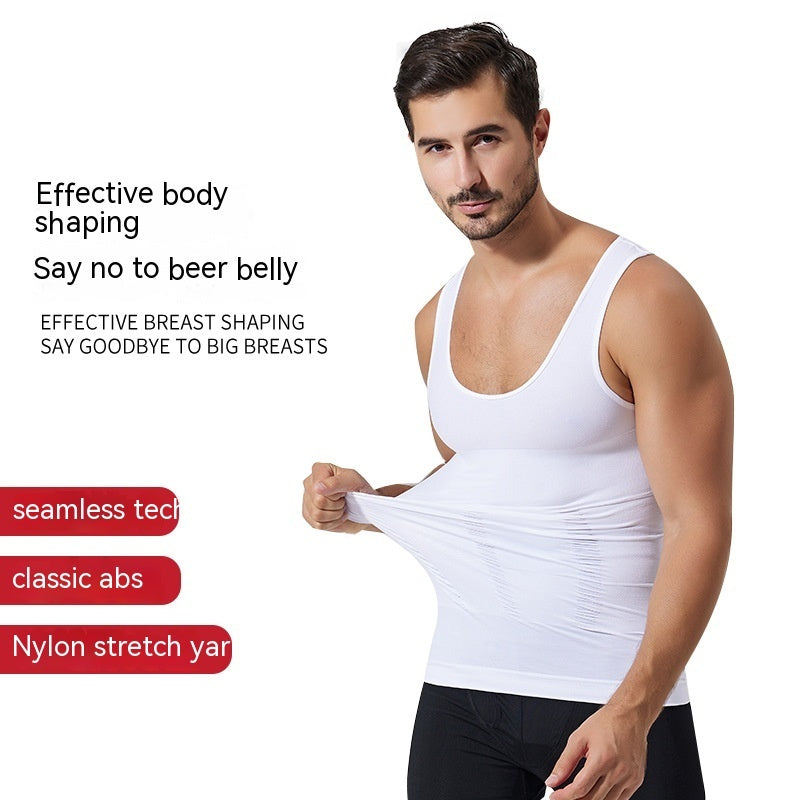 Men's Vest High Elastic Seamless Belly Contracting And Body Slimming Back Thin
