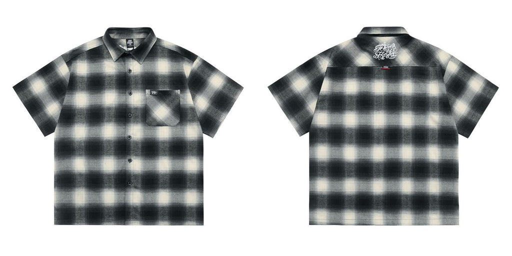 Large Plaid Classic Pocket Half Sleeve Cardigan Short Sleeve Shirt