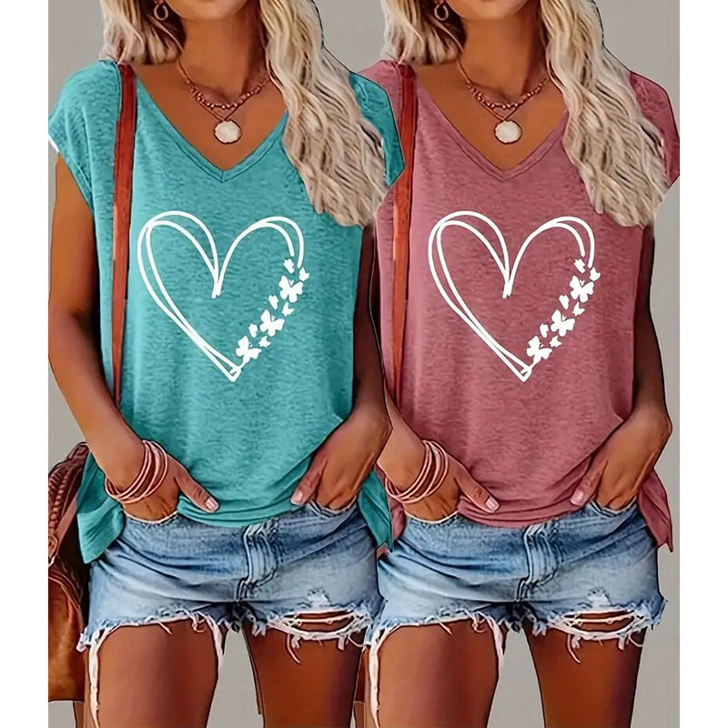 Women's 2-Pack Graphic Tees, Funny Print Short Sleeve Casual Summer Tops