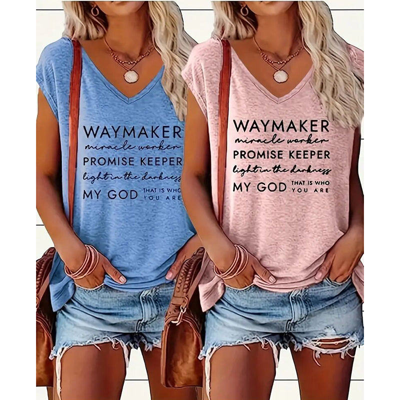 Women's 2-Pack Graphic Tees, Funny Print Short Sleeve Casual Summer Tops