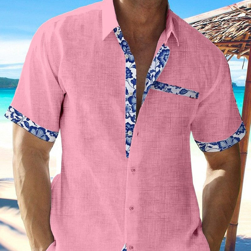 Beach Casual Short-sleeved Cardigan Cardigan Contrast Color Shirt