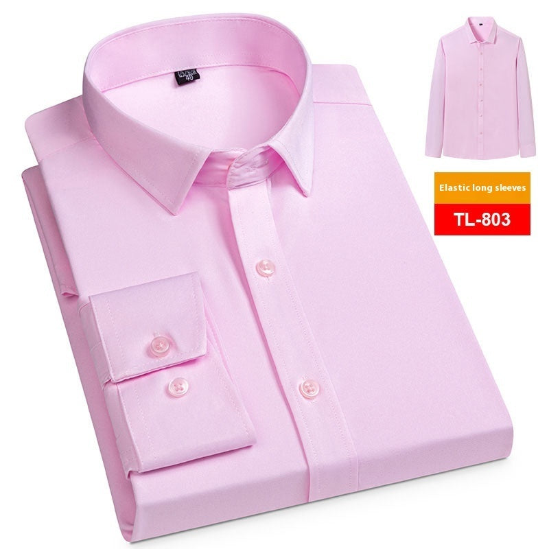 Men's Spring Long Sleeve Solid Color No Pocket Business Casual Stretch Shirt