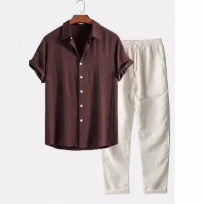 Casual Loose Multi-color Beachwear Cotton And Linen Short Sleeve Suit