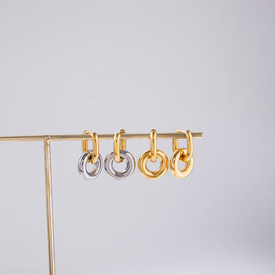 Titanium Steel Double Ring Earrings Light Luxury High Sense Ear Clip