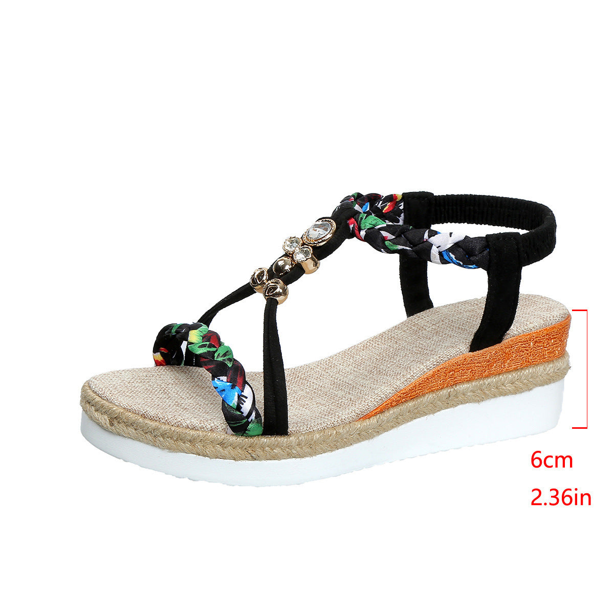 Round Toe Flat Bottom Wedge Sandals For Women Woven Beads
