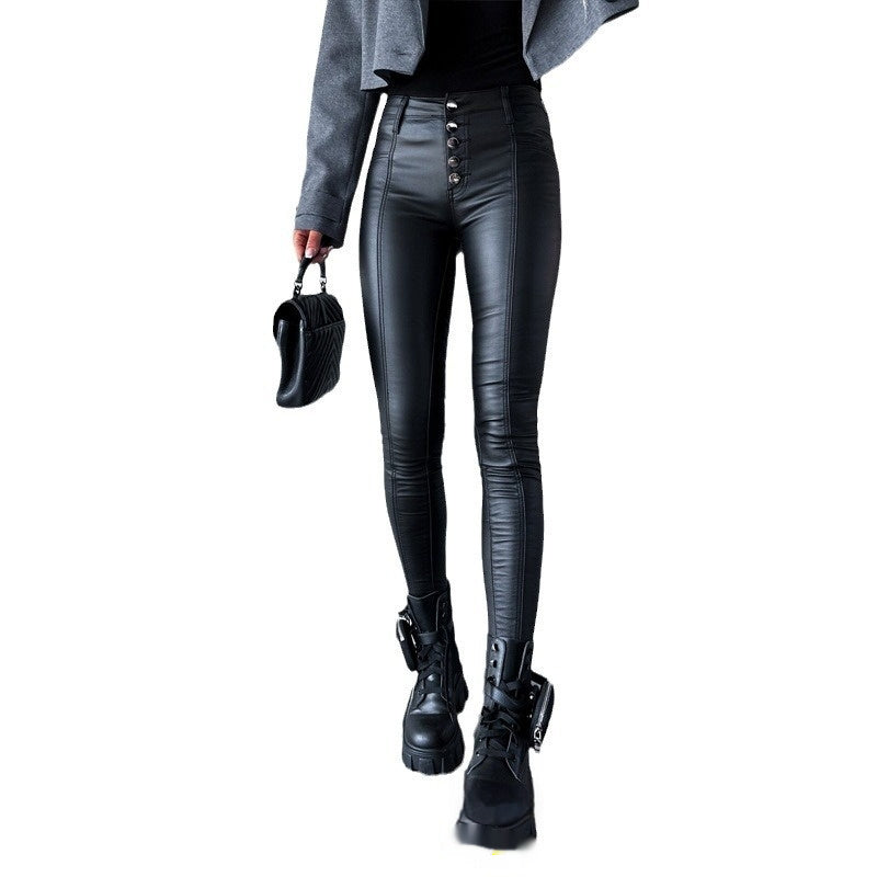 New Black High Waist Tight Leather Pants