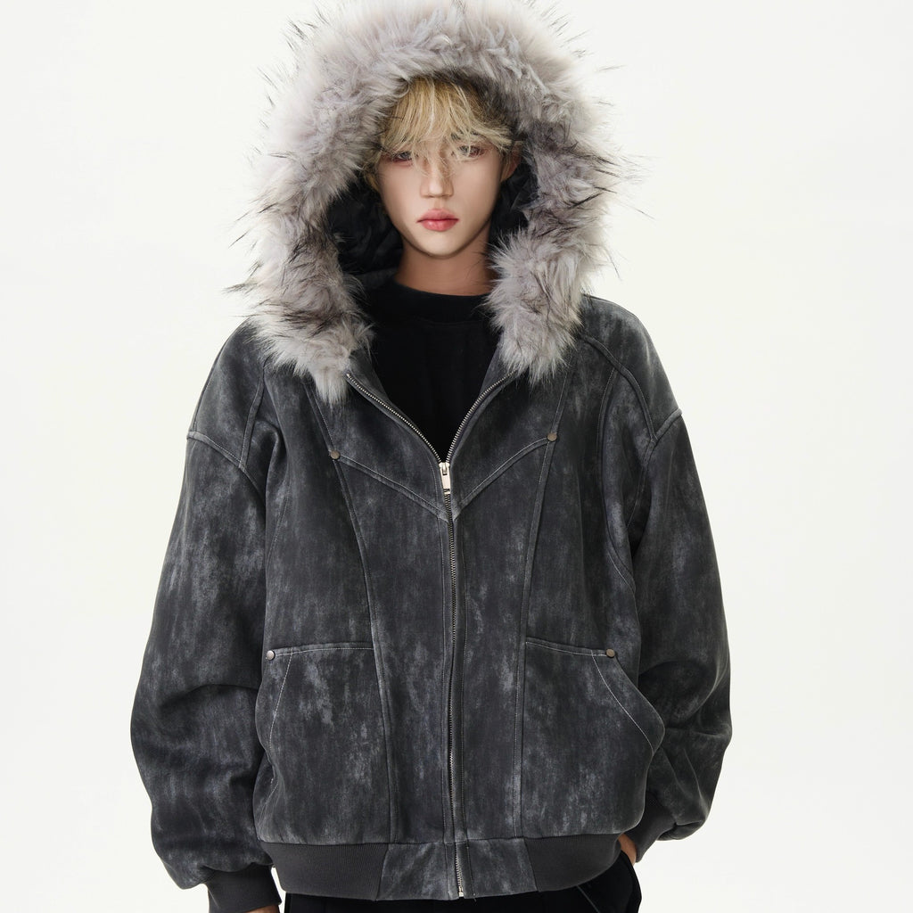 Winter Heavy Work Thick Large Fur Collar Cotton-Padded Atmosphere Cotton Coat For Men