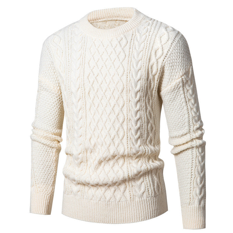 Men's Young And Middle-aged Thickened Solid Color Round Neck