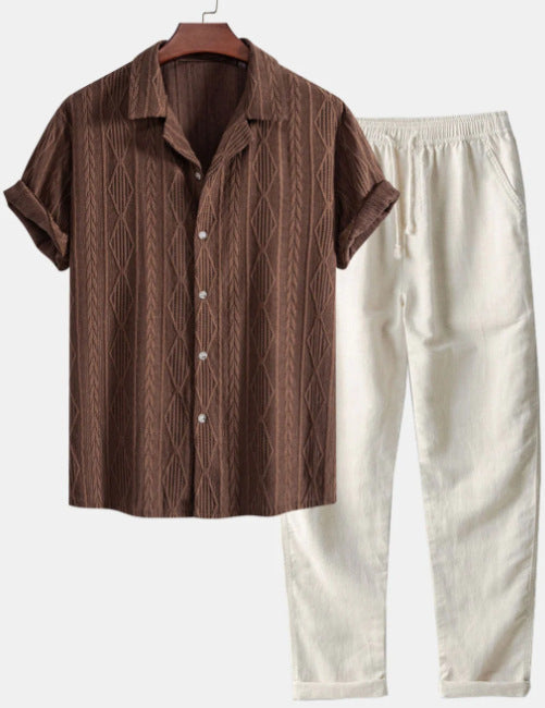 Lapel Casual Short-sleeved Shirt Digital Printing Comfortable Trousers Suit