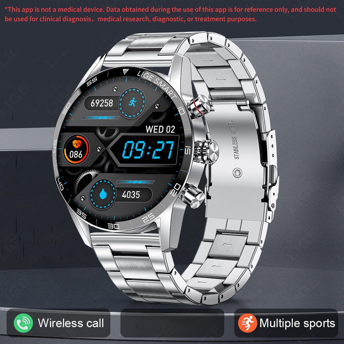 Smart Blood Pressure Heart Rate Bluetooth Multifunctional Men Business Watch