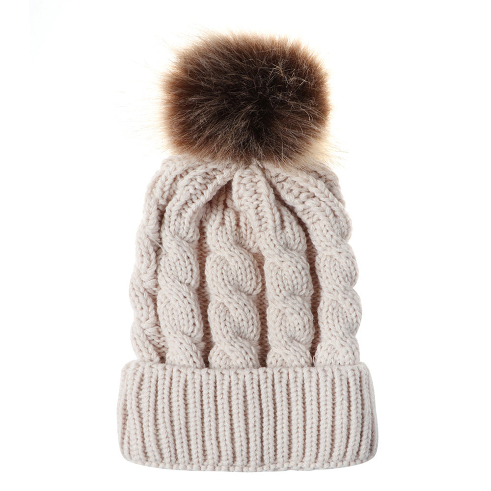 Autumn and winter ball twist knit hat Warm female parent-child imitation braid hair ball wool cap