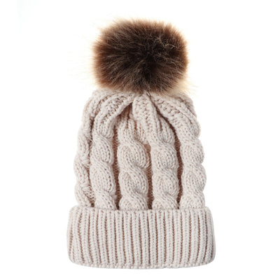 Autumn and winter ball twist knit hat Warm female parent-child imitation braid hair ball wool cap