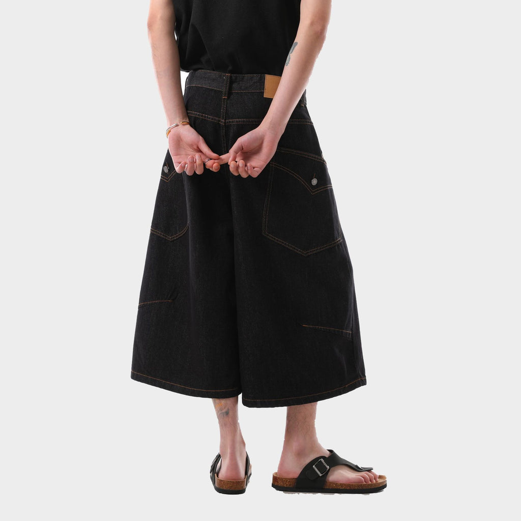 Retro Washed Side Pocket Denim Cropped Pants Men