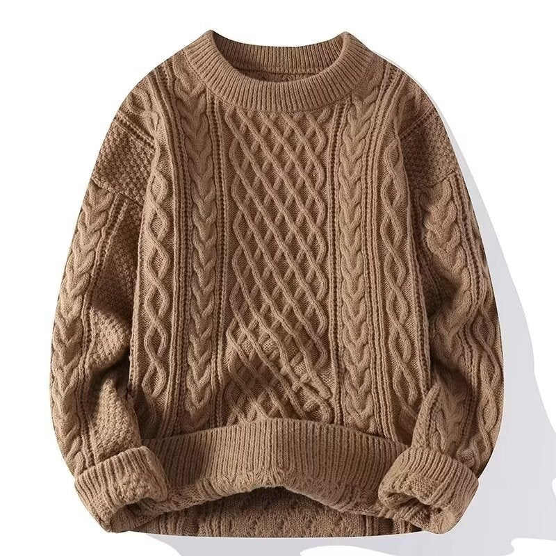 Couple's Red Sweater Men's Lazy Thick Hemp Flowers Knitwear Coat Cotton Knitwear Winter Wool