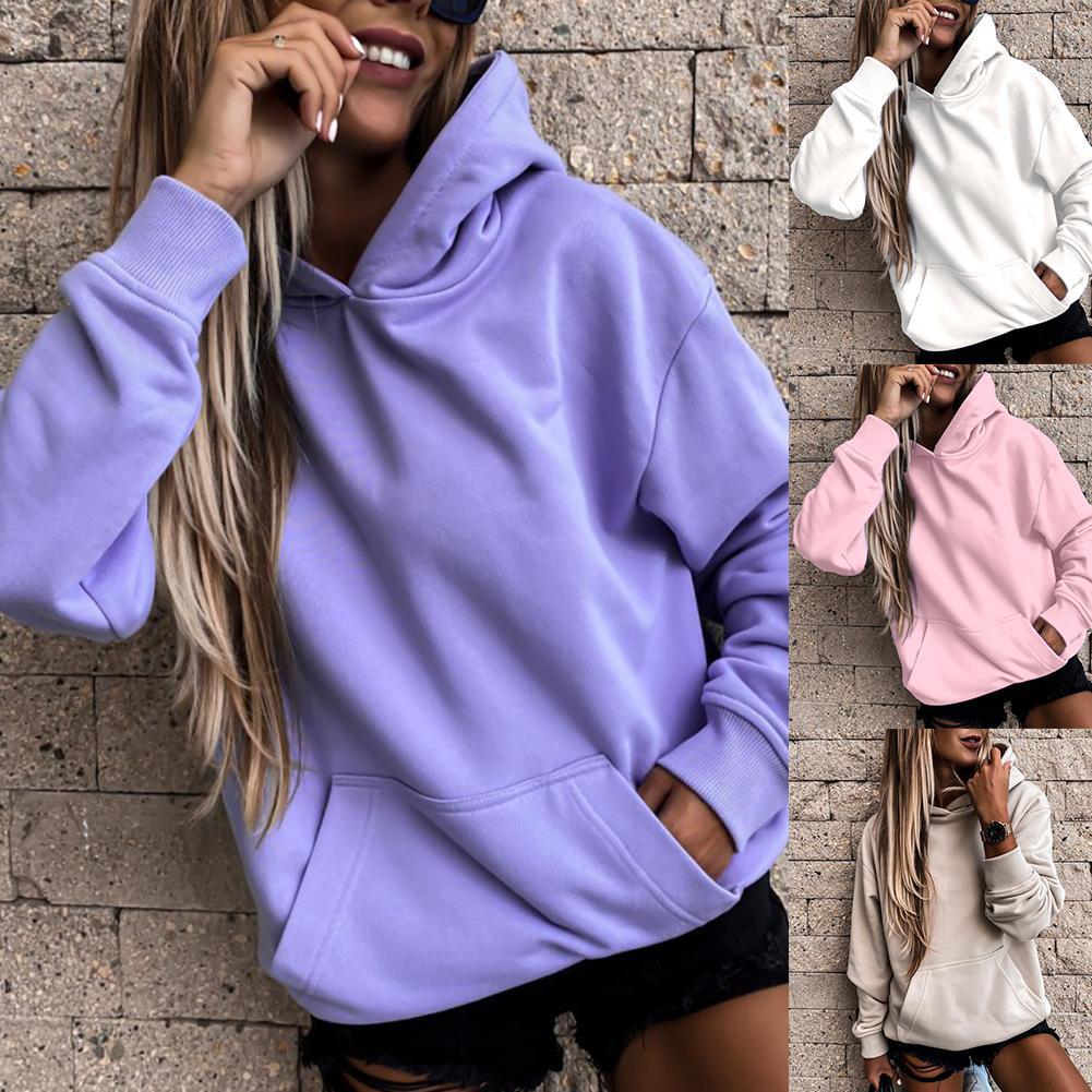 Women's Long Sleeve Solid Color Pullover Hoodie