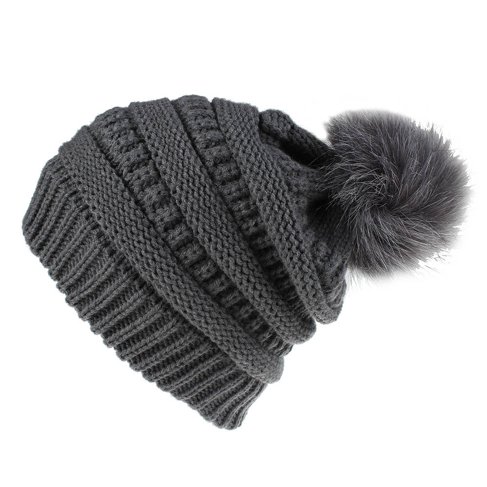 Faux Fur Fox Fur Ball Hat Knitted Casual Fashion