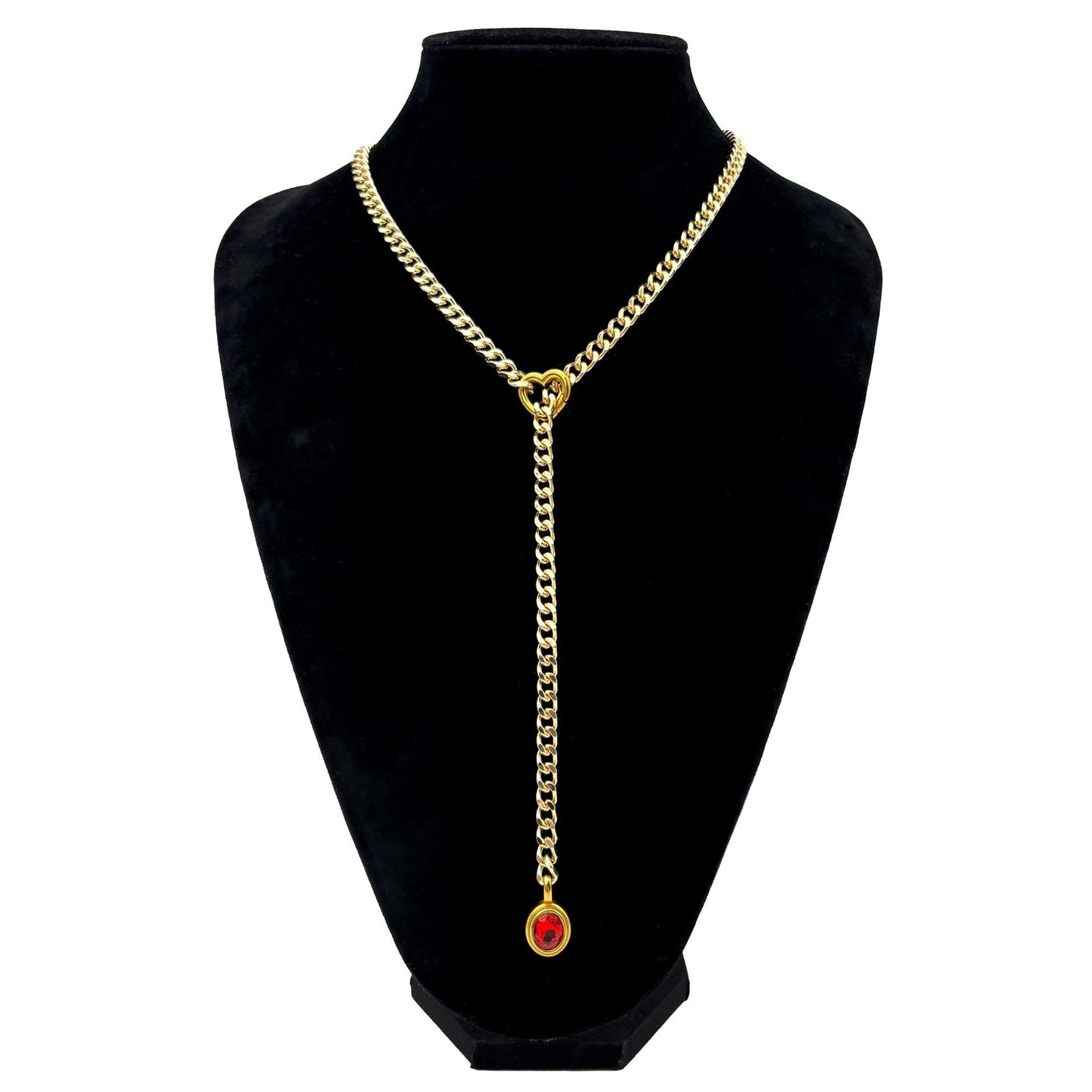 Stainless Steel 18K Slide Chain Heart-shaped Ring Punk Rock Exaggerated Style Cuba Long Necklace