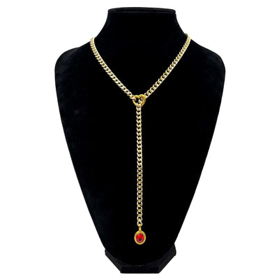 Stainless Steel 18K Slide Chain Heart-shaped Ring Punk Rock Exaggerated Style Cuba Long Necklace