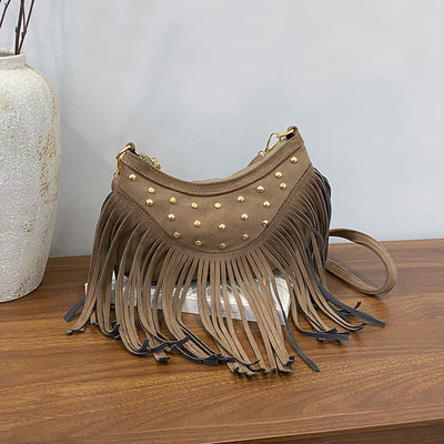 Retro Casual Tassel Large Capacity Rivet Shoulder Messenger Bag