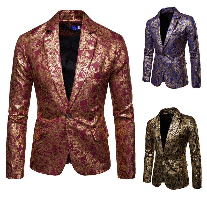 Men's Glossy Gold-stamped Performance Suit Jacket