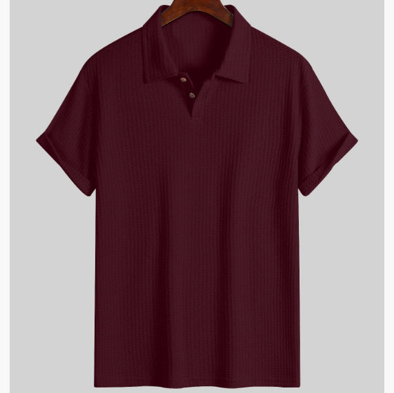 Men's Coat Lapel Rhombus Knit Casual Loose Short Sleeve Shirt