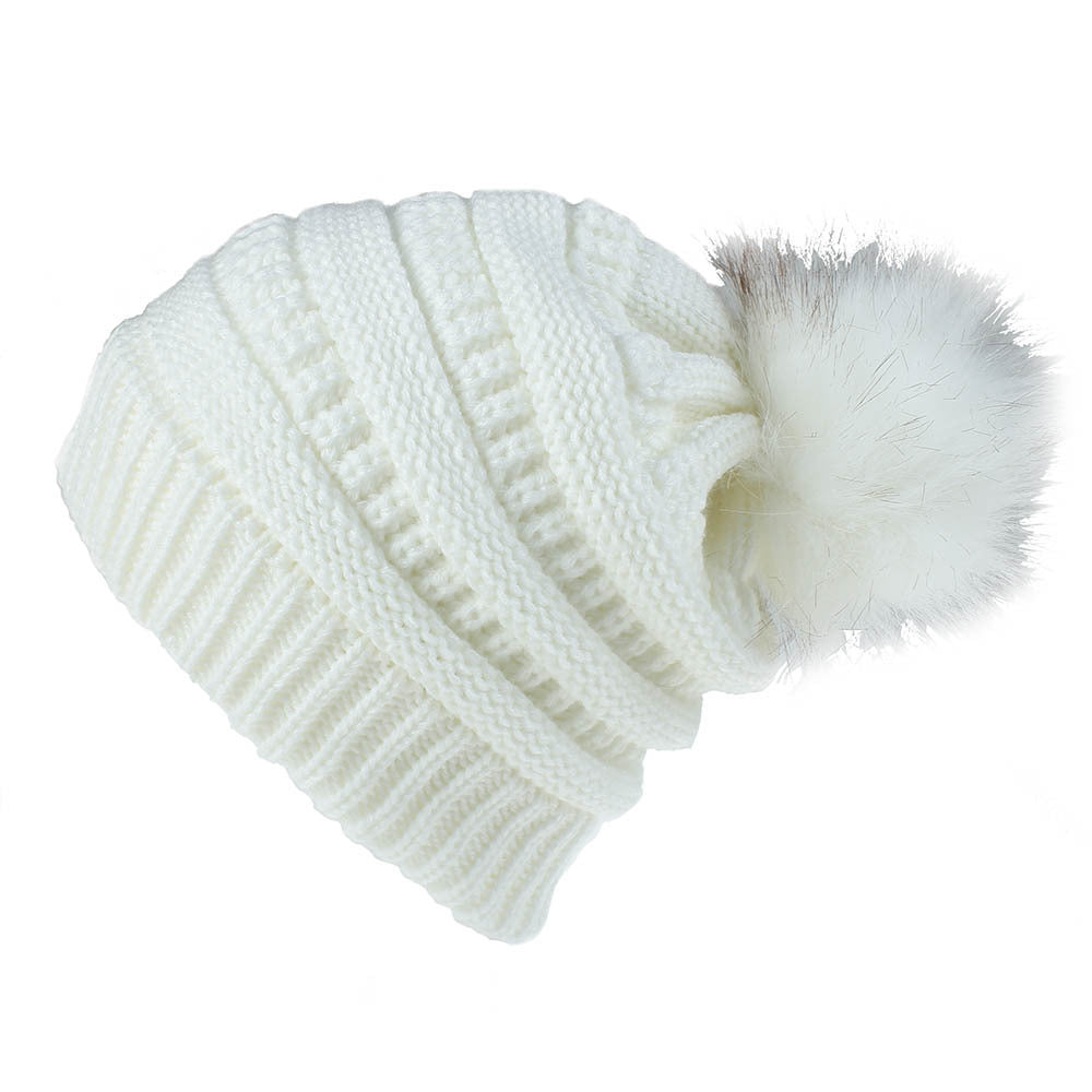 Faux Fur Fox Fur Ball Hat Knitted Casual Fashion