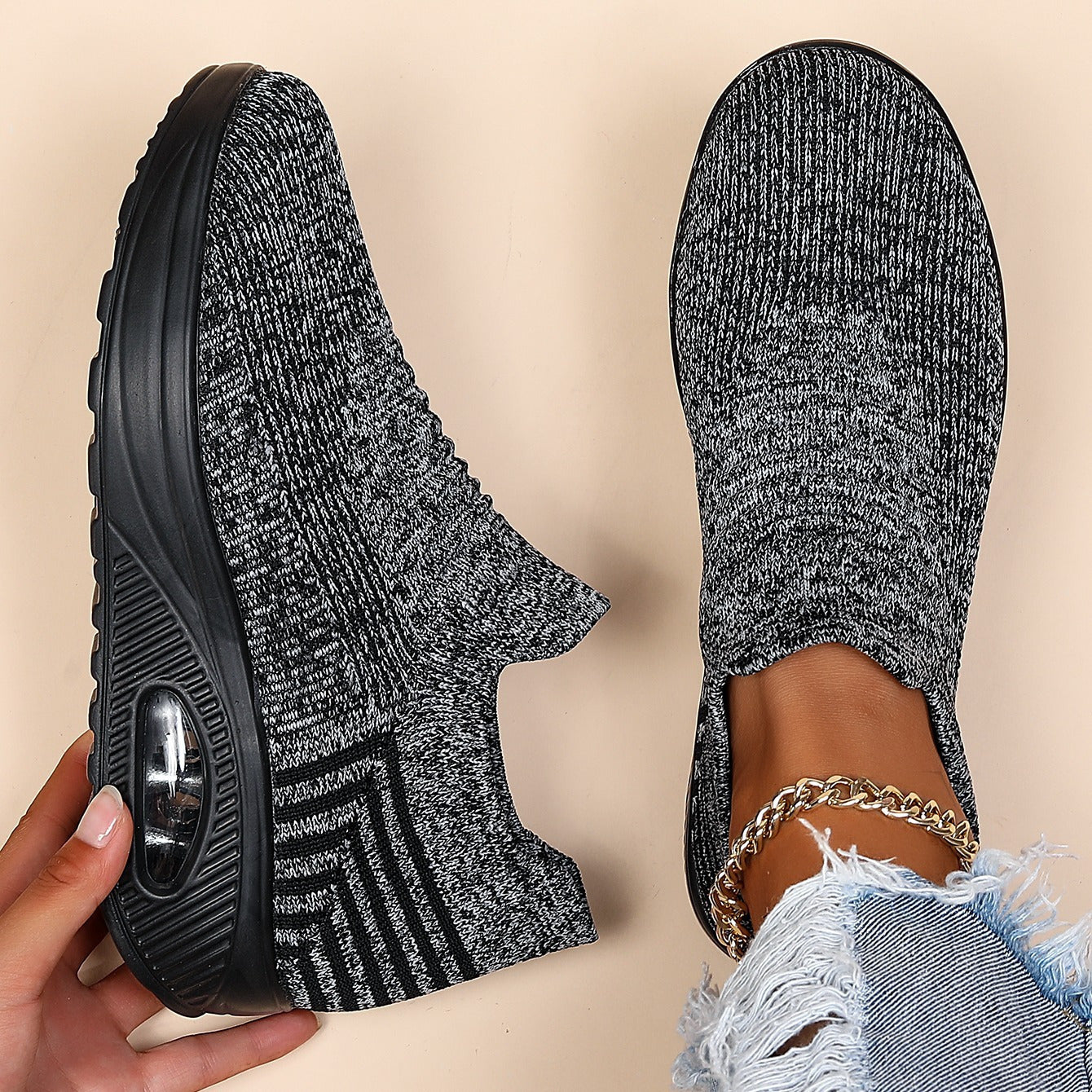 Plus Size Sports Women's Shoes Breathable Fly-knit Socks Shoes Slip-on Lazy Shoes