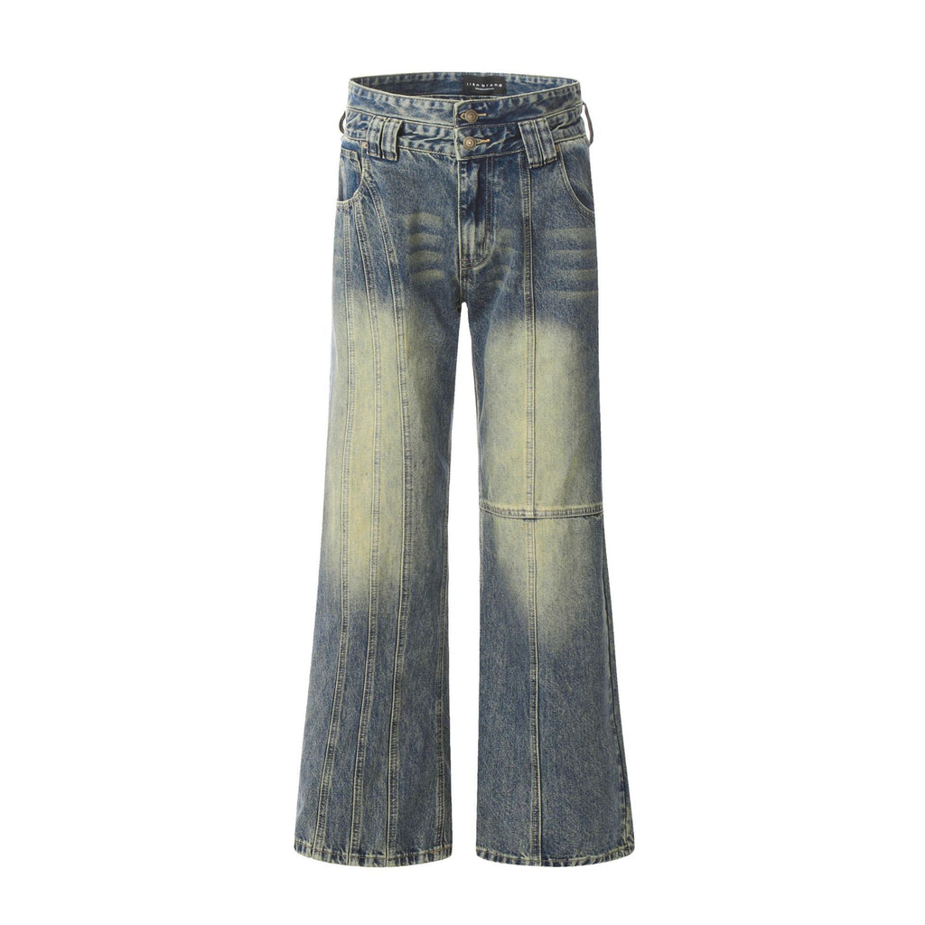 Retro Worn Looking Washed-out Jeans Deconstructed Stitching Design Loose All-match